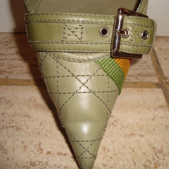 Authentic christian dior green stiletto pointy pump shoe silver buckle size 38 - Picture 7 of 12
